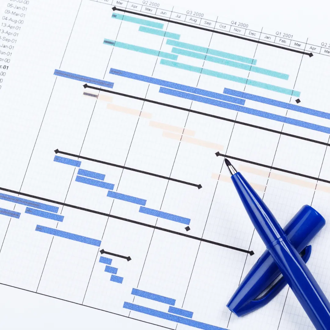 Diagrama de Gantt en la construcción mostrando cronograma de obra, partidas y control de avances
